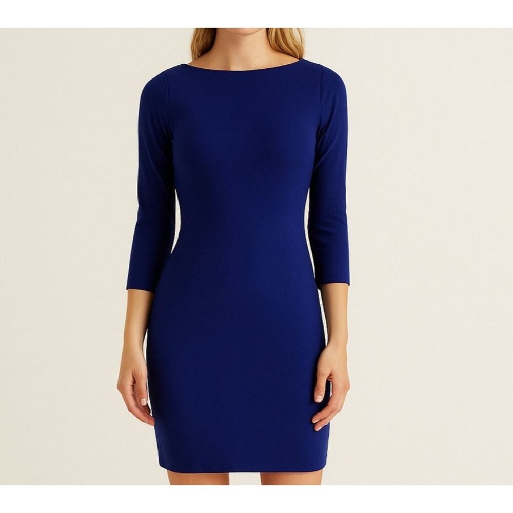 Susana Monaco Womens Blue Sheath Dress 3/4 Sleeve Stretchy Knit size Small